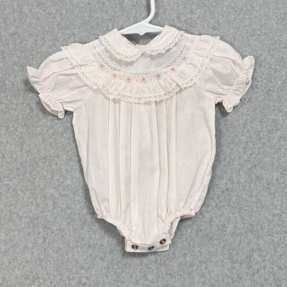 Vtg Alison Scott Romper One Piece Size 6 mos Lace Embroidered Dainty Spring